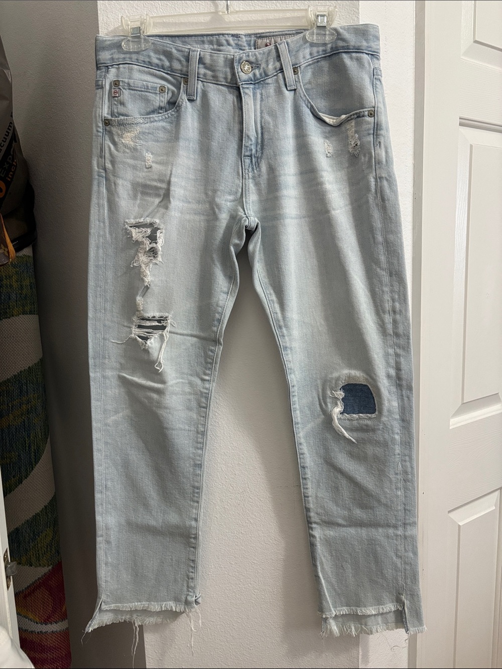 Ag Adriano Goldschmied Light Blue Distressed Boyfriend Jeans